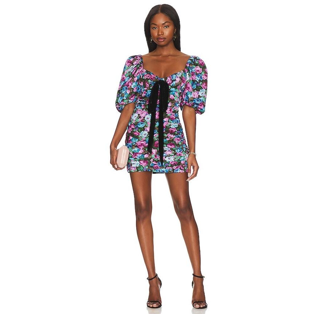 For Love and Lemons Women's Marley Mini Dress Puff Sleeves Multicolor XS NWT